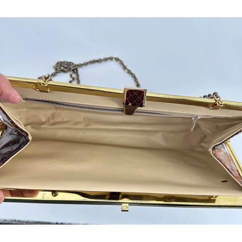 Vintage Snakeskin Patchwork Clutch‎ Women Small Brown Evening Retro Cocktail